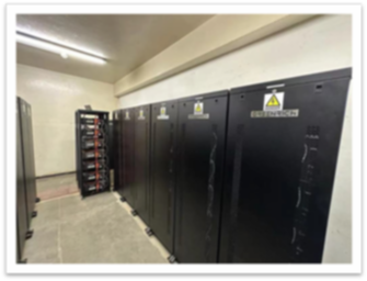 Indoor battery storage cabinets in a plant room