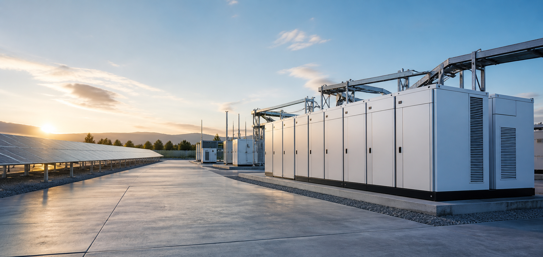 Solar panels and commercial battery storage equipment